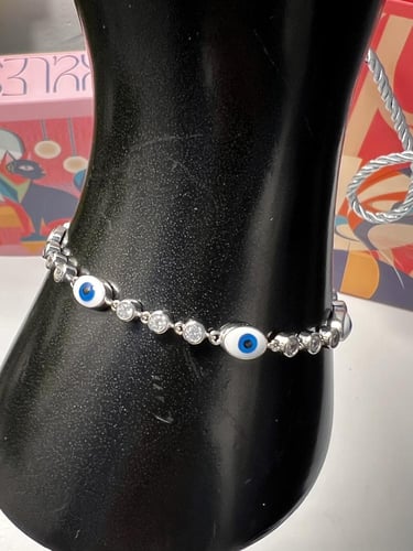 اسوارة العيون ابيض-ازرق فضة عيار 925