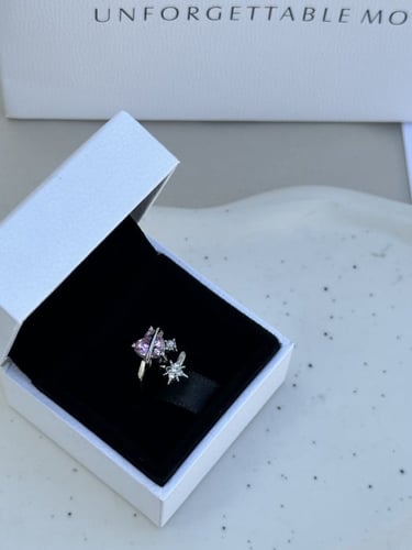 خاتم باندورا PANDORA فضي كرستالة وردي نجمة فضي