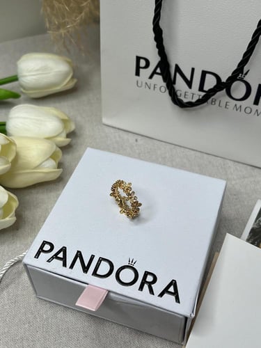 خاتم باندورا PANDORA ذهبي كرستالة فضي