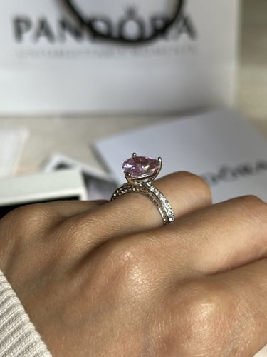 خاتم باندورا PANDORA فضي كرستالة وردي الجوهرة