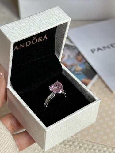 خاتم باندورا PANDORA فضي كرستالة وردي الجوهرة