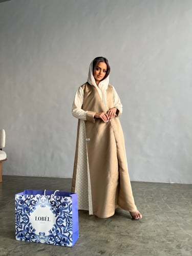 عباية مناسبات قماش بيج