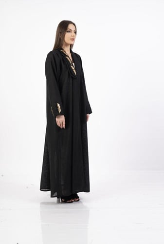 عبايه لنن قصة بليزر مع كلفه من الترتر