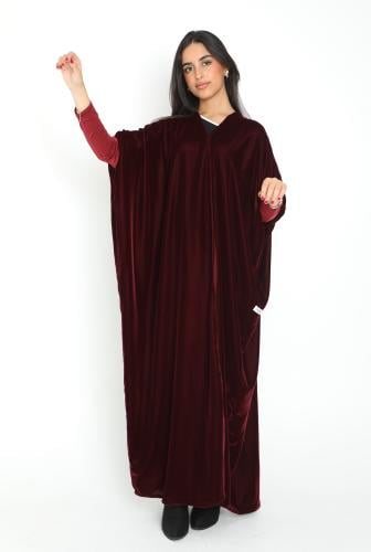 عبايه بشت مخمل برغندي