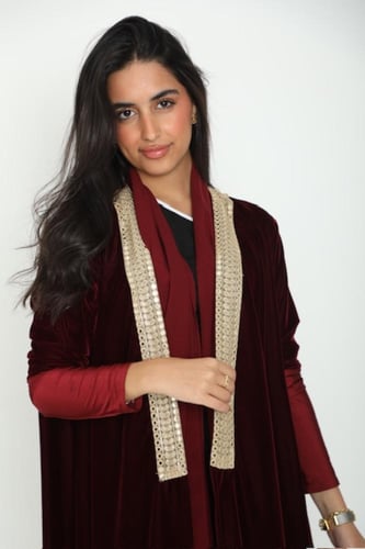 عبايه كلوش مخمل برغندي