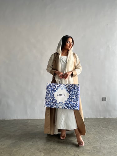 عباية مناسبات قماش بيج