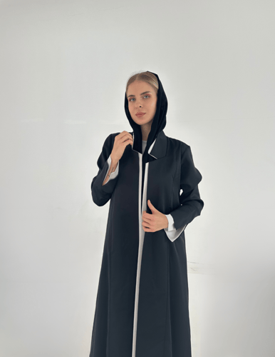 Black Crepe Abaya with Light Grey Crepe Dress