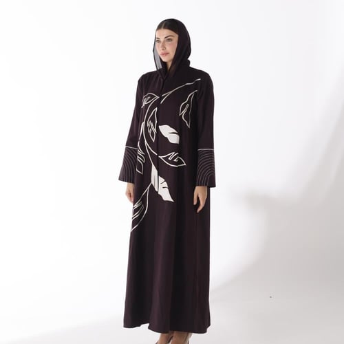 Purple Jokh Abaya with Light Pink Floral Embroider...