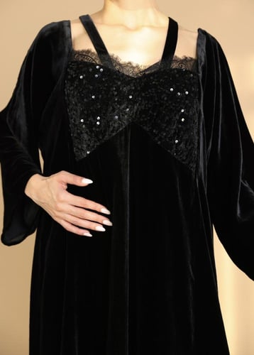 Black Velvet Dress with Sequin Lace Detail