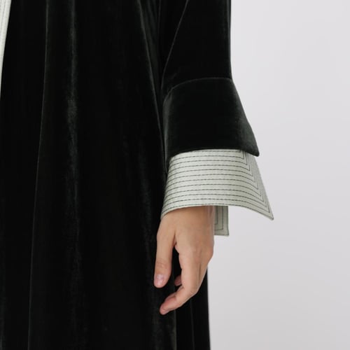 Green Velvet Abaya with Light Green Embroidered Cr...