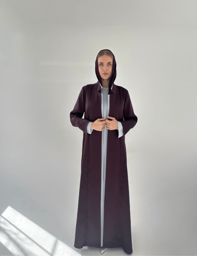 Burgundy Crepe Abaya with Light Blue Crepe Dress