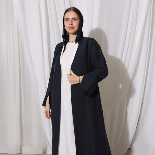 Navy Blue Linen Abaya with Off-white Linen Dress
