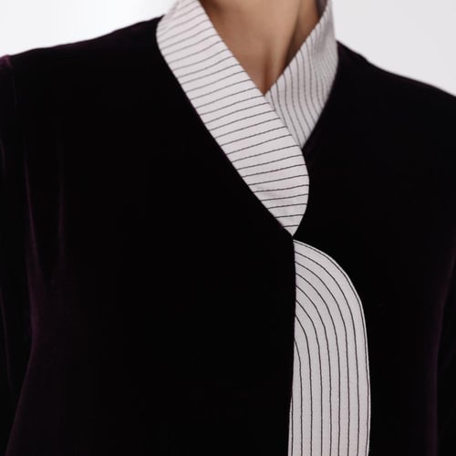 Purple Velvet Abaya with Soft Pink Embroidered Cre...