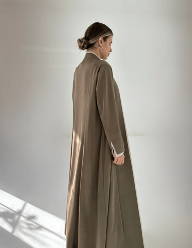 Olive Crepe Abaya with Beige Crepe Dress