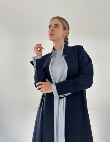 Navy Blue Crepe Abaya with Light Blue Crepe Dress