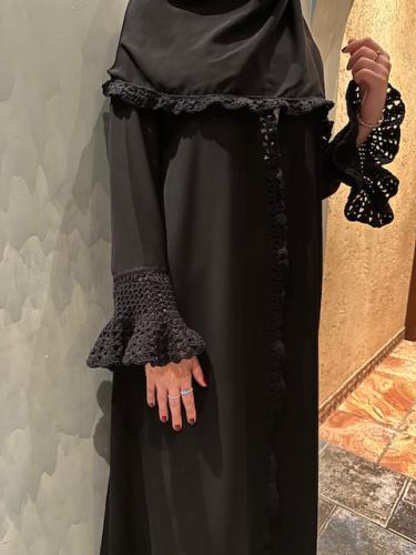 Black Handemade Crochet Crepe Abaya
