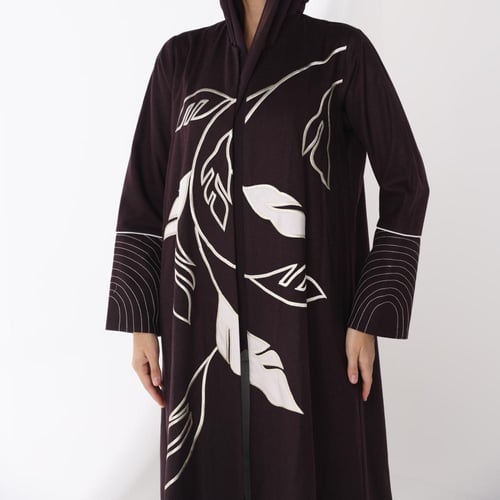 Purple Jokh Abaya with Light Pink Floral Embroider...