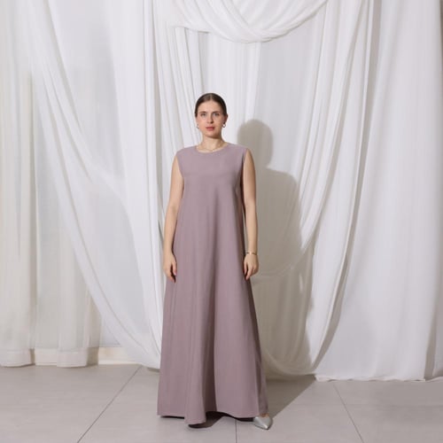Plum Brown Linen Abaya with Mauve Linen Dress