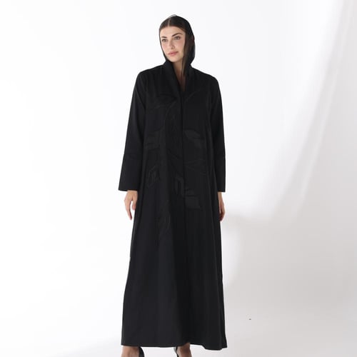 Black Jokh Abaya with Black Floral Embroidery