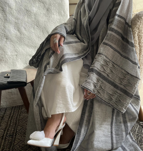 Gray Abaya Black Stripes