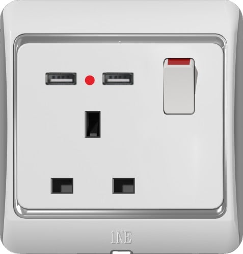 فيش 13A تحكم ولمبه +2شاحن DZ