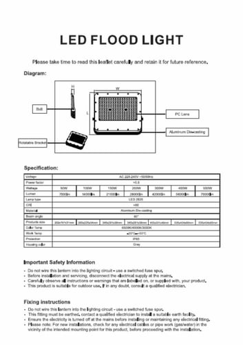 كشاف Floodlight خارجي 300 واط - IP65 ضمان 6 سنوات