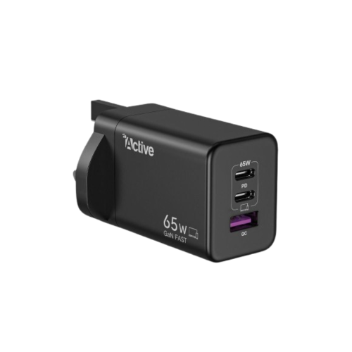 شاحن جداري Active سريع 65 واط – بمنفذين USB-C ومنف...