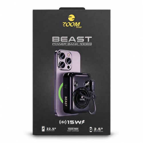 باور بانك Zoom Plus Beast مغناطيسي لاسلكي 10000mAh