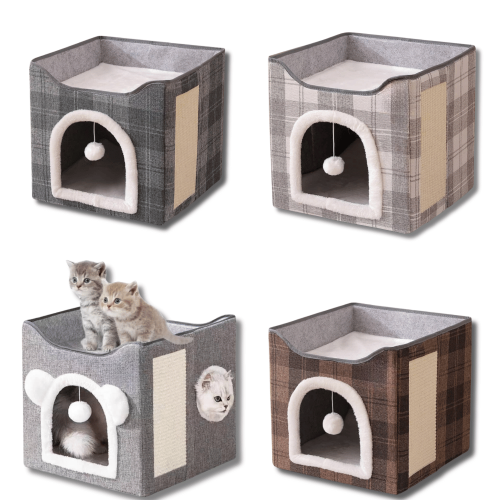 بيت كوخ مع خداشة جانبية للقطط متعددة الالوان