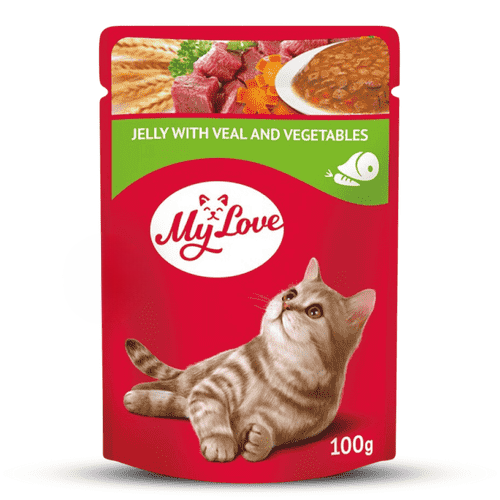 ماي لوف طعام قطط رطب بنكهة لحم العجل مع الخضار بال...