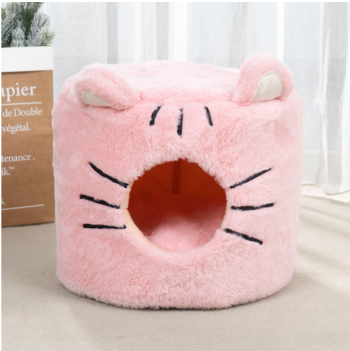 بيت كوخ قطيفي شكل ارنب لون زهري قابل للطي