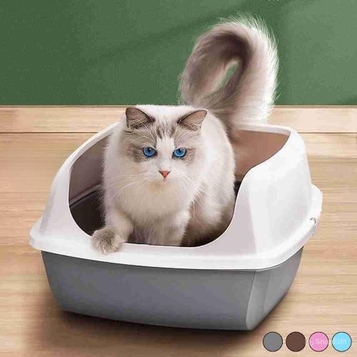 صندوق رمل للقطط بتصميم عالي الحواف لمنع الفوضى مع...