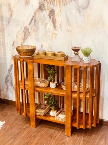 Natural rustic wooden coffee corner brown color