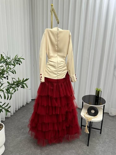 فستان تفته ناعم تل دبل كلوش