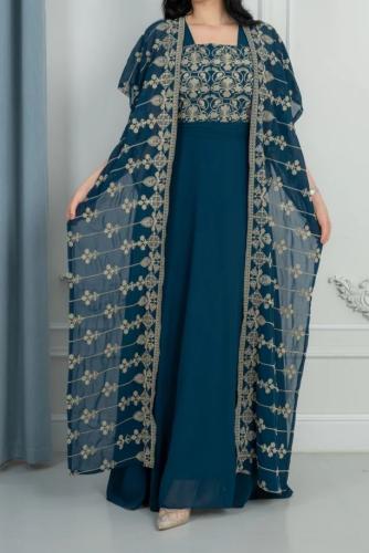 فستان شيفون مطرز كمبيوتر وفصوص