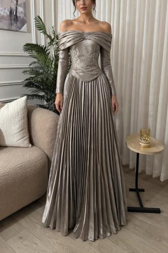 فستان تفته روسي لمعه مع تطريز راقي