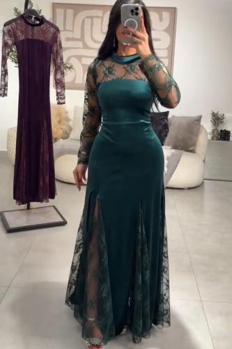 فستان قطيفه مخمل مع دانتيل راقي