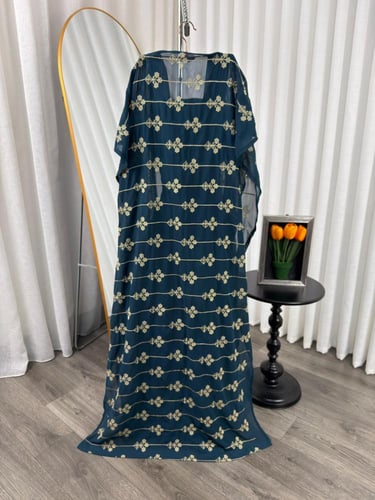 فستان شيفون مطرز كمبيوتر وفصوص