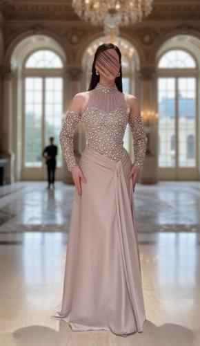 فستان تفته حرير مع سهره ترتر وخرز