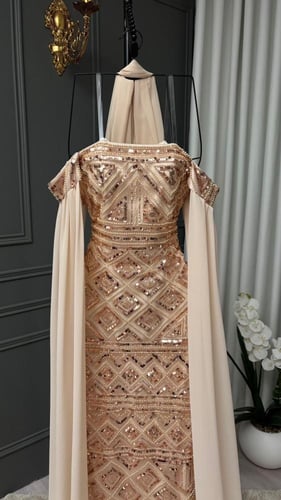 فستان مُزين بالشك والجورجيت