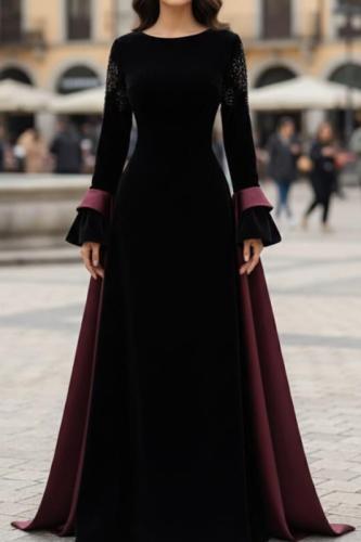 فستان جوخ تطريز يدوي وكم ميكادو