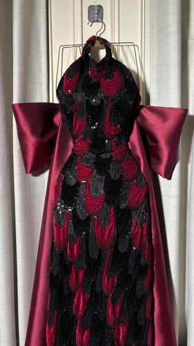 فستان كلفه مخمل وشك مع ميكادو وفيونكا