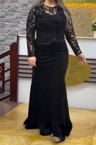 فستان قطعه خرز على مخمل