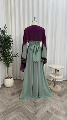 فستان شيفون على قطعه مخمل شك يدوي