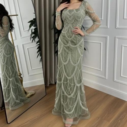 فستان كلفه تطريز خرز مبطن بتفته استرتش