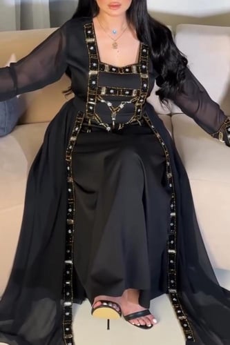 فستان كريب استرتش مع شيفون