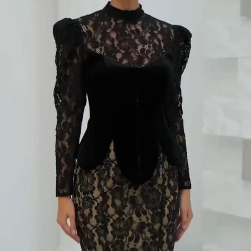 فستان دانتيل مع جوخ مخمل