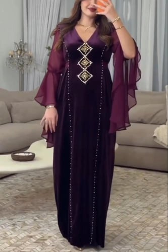 فستان مخمل مع شك يدوي خرز
