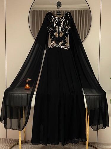 فستان شيفون وكلفه خرز