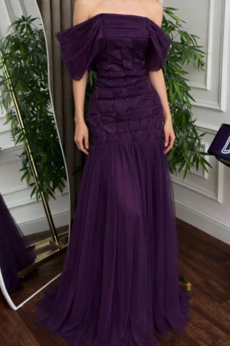 فستان تُل كلوش تطريز يدوي